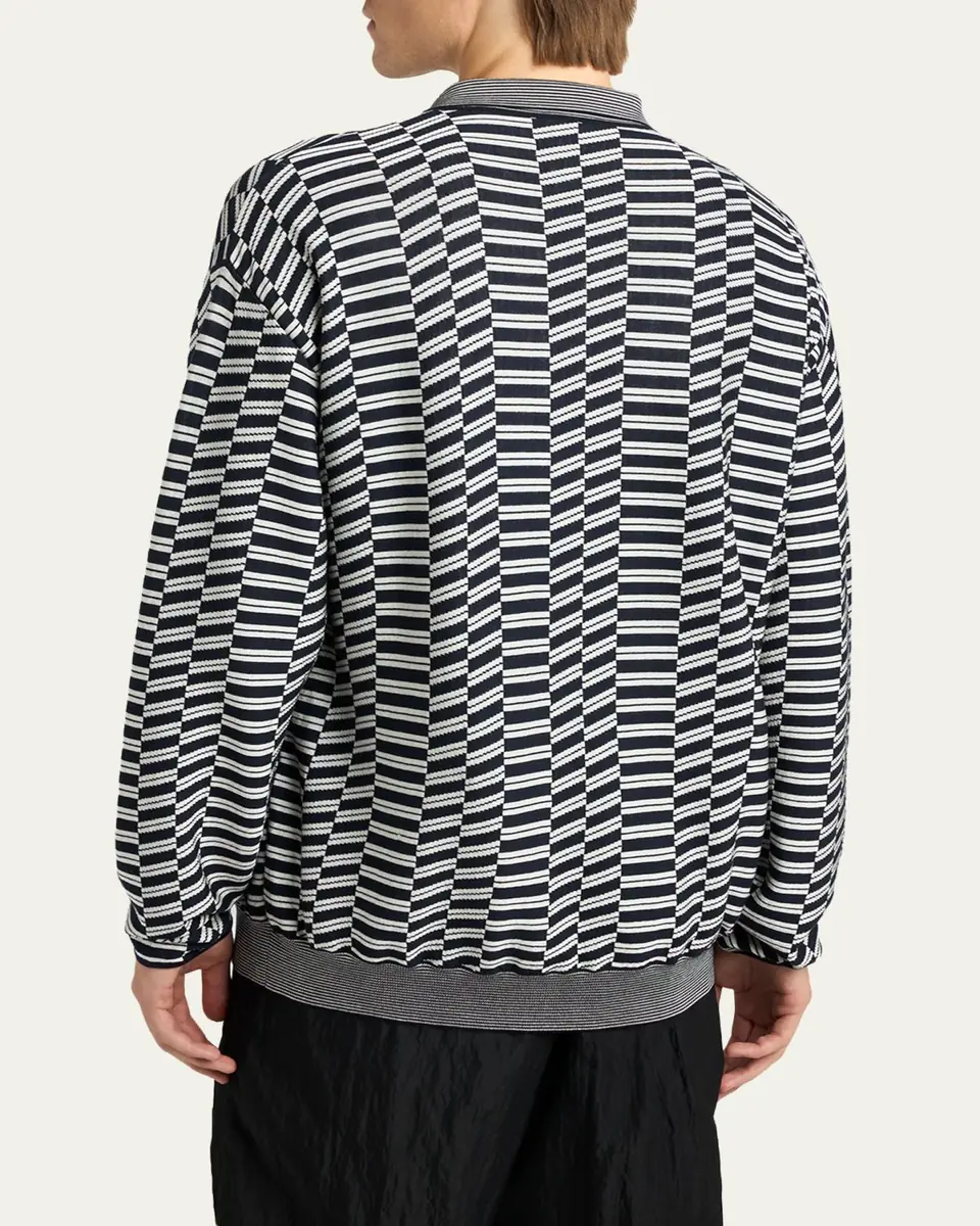 Giorgio Armani Men's Geometric Knit Polo Sweater | Thumbnail 3 Giorgio Armani Men's Geometric Knit Polo Sweater | Thumbnail 3