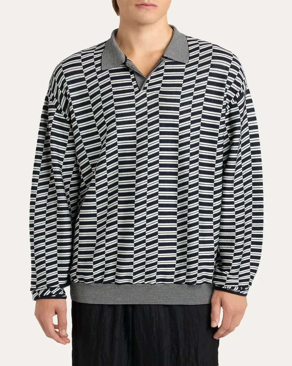 Giorgio Armani Men's Geometric Knit Polo Sweater | Thumbnail 4 Giorgio Armani Men's Geometric Knit Polo Sweater | Thumbnail 4