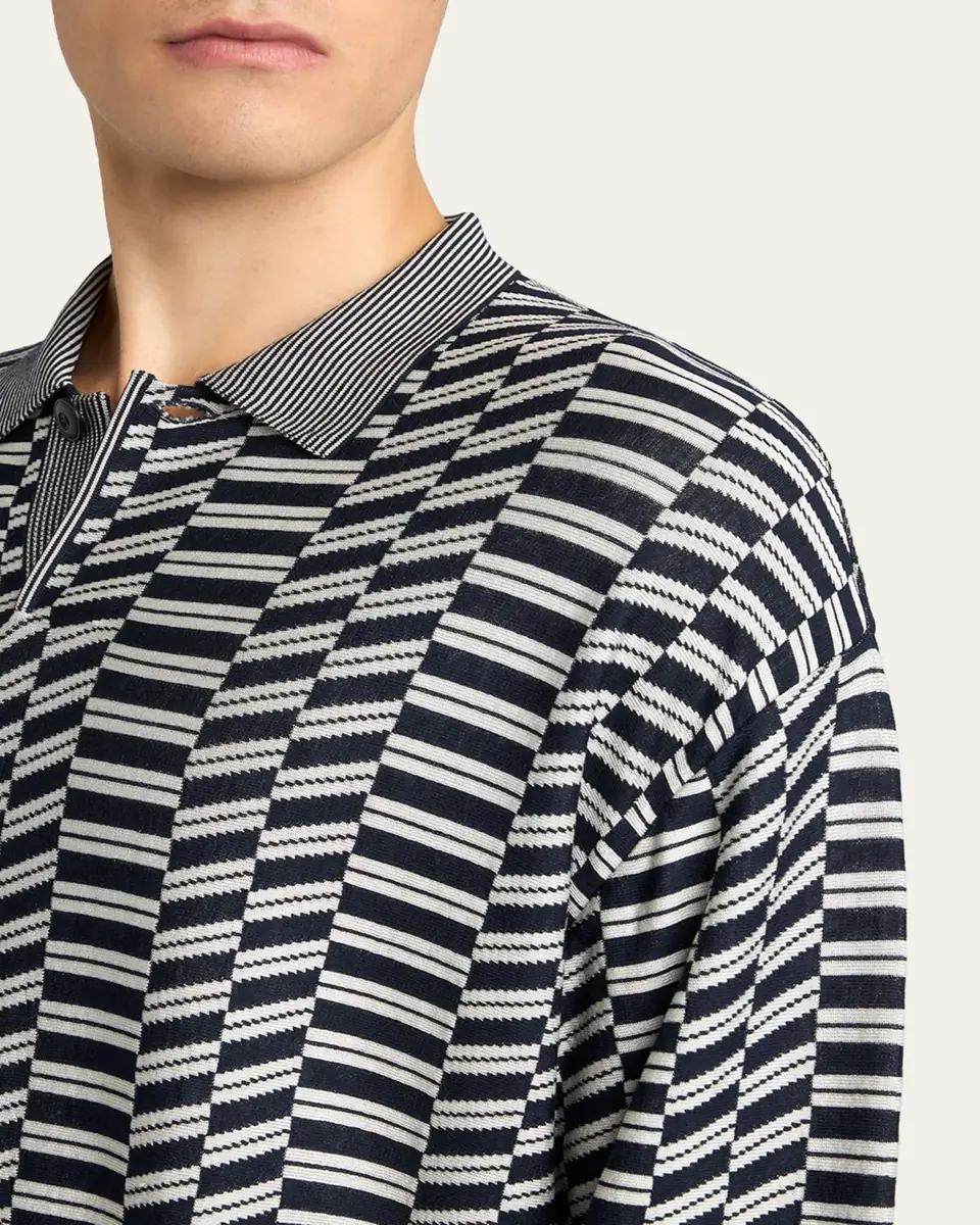 Giorgio Armani Men's Geometric Knit Polo Sweater | Thumbnail 5 Giorgio Armani Men's Geometric Knit Polo Sweater | Thumbnail 5
