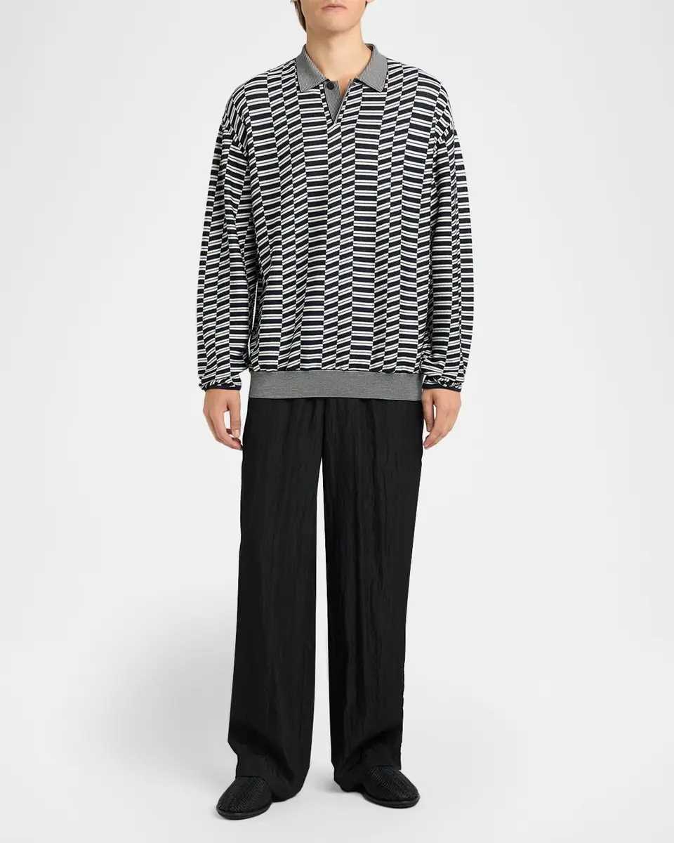 Giorgio Armani Men's Geometric Knit Polo Sweater | Thumbnail 6 Giorgio Armani Men's Geometric Knit Polo Sweater | Thumbnail 6