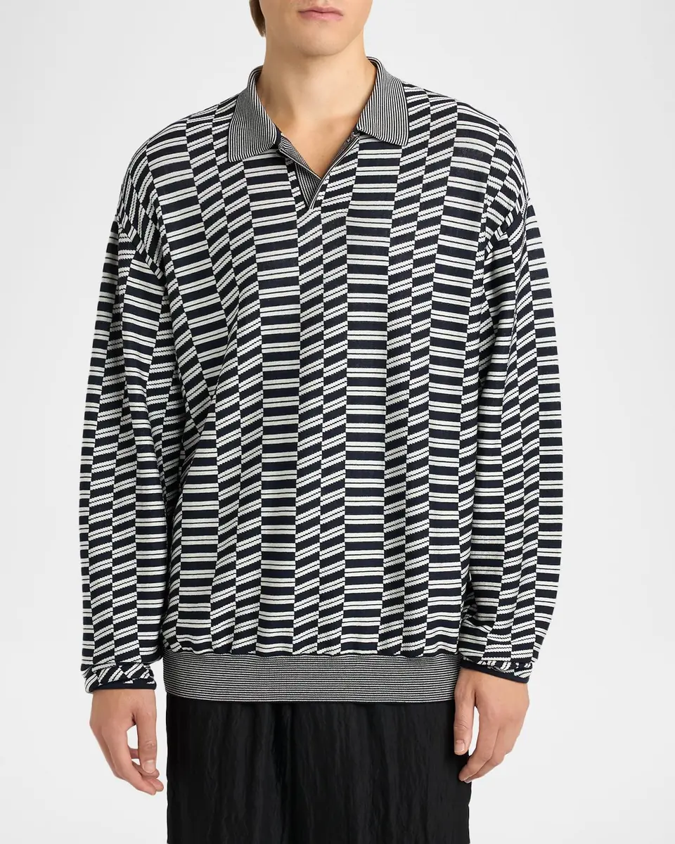 Giorgio Armani Men's Geometric Knit Polo Sweater | Thumbnail 8 Giorgio Armani Men's Geometric Knit Polo Sweater | Thumbnail 8