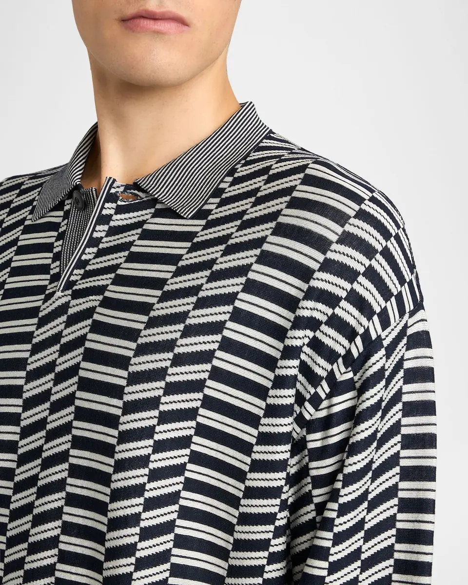 Giorgio Armani Men's Geometric Knit Polo Sweater | Thumbnail 9 Giorgio Armani Men's Geometric Knit Polo Sweater | Thumbnail 9