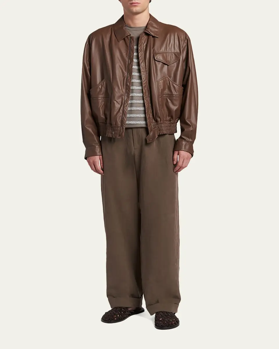 Giorgio Armani Men's Leather Full-Zip Blouson | Thumbnail 2 Giorgio Armani Men's Leather Full-Zip Blouson | Thumbnail 2