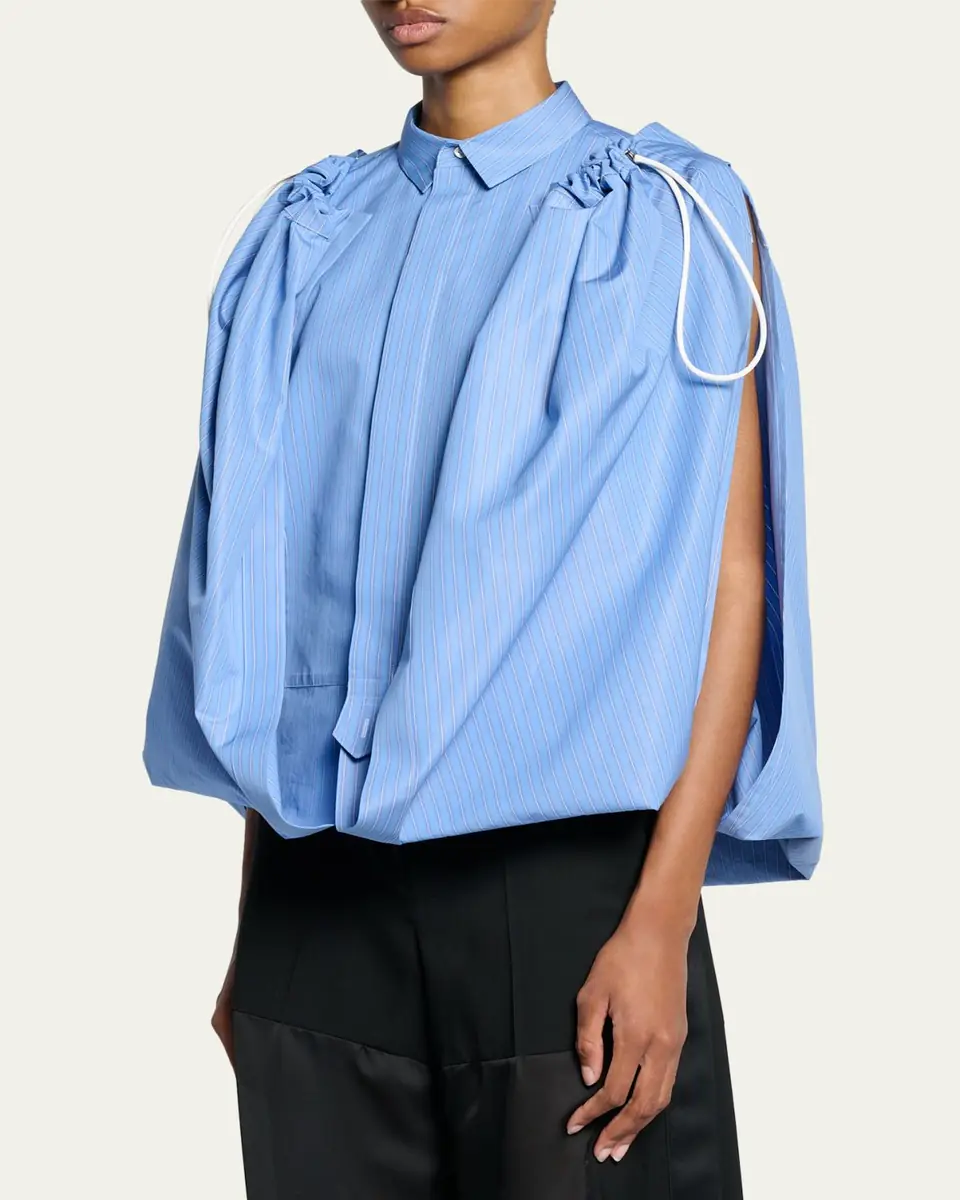 sacai Striped Cotton Poplin Drawstring Cape Shirt | Thumbnail 4