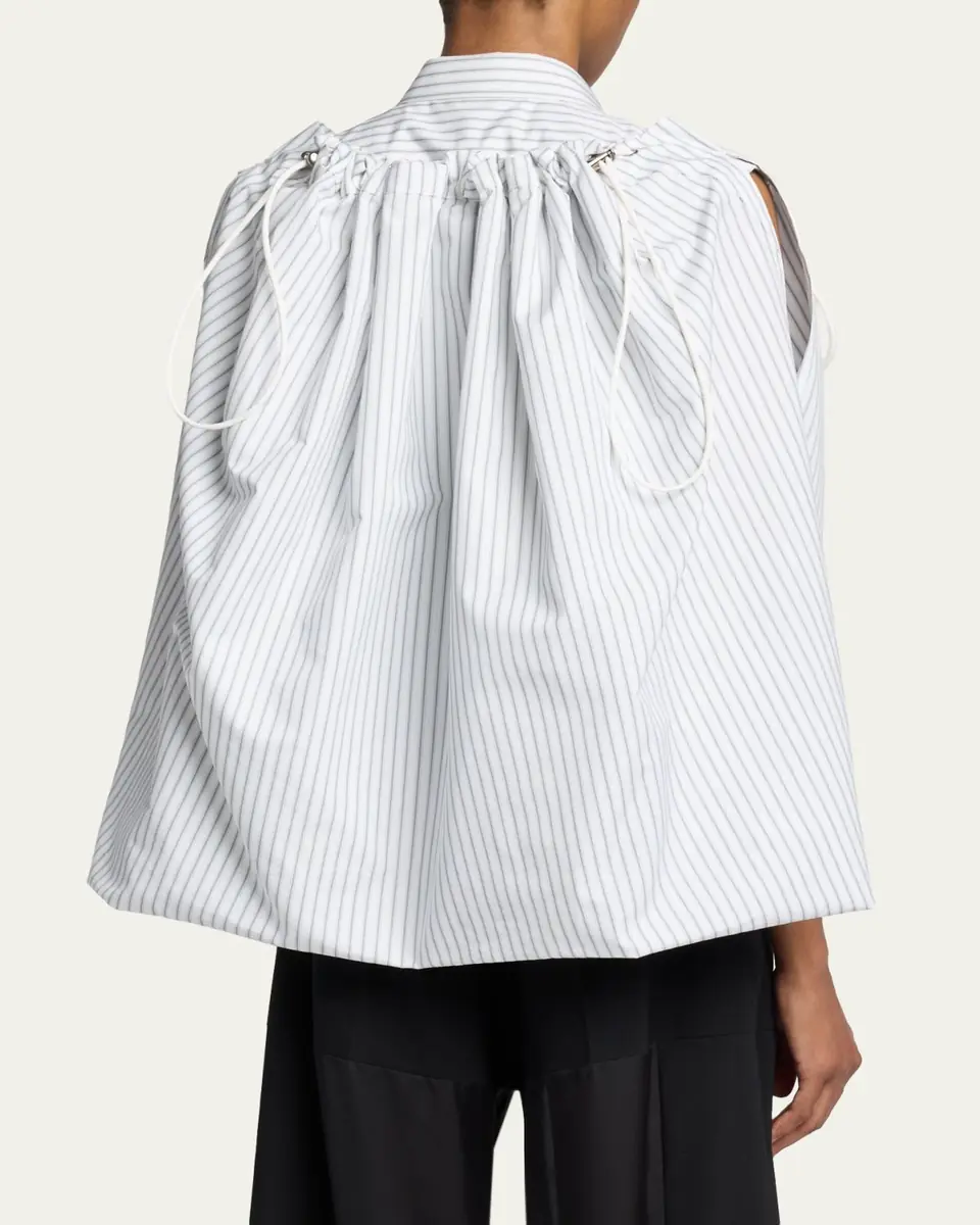 sacai Striped Cotton Poplin Drawstring Cape Shirt | Thumbnail 8