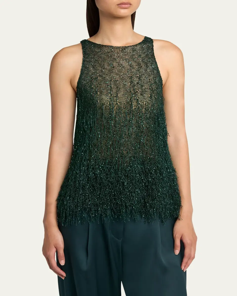 Giorgio Armani Metallic Fringe Knit Sleeveless Blouse | Thumbnail 4 Giorgio Armani Metallic Fringe Knit Sleeveless Blouse | Thumbnail 4