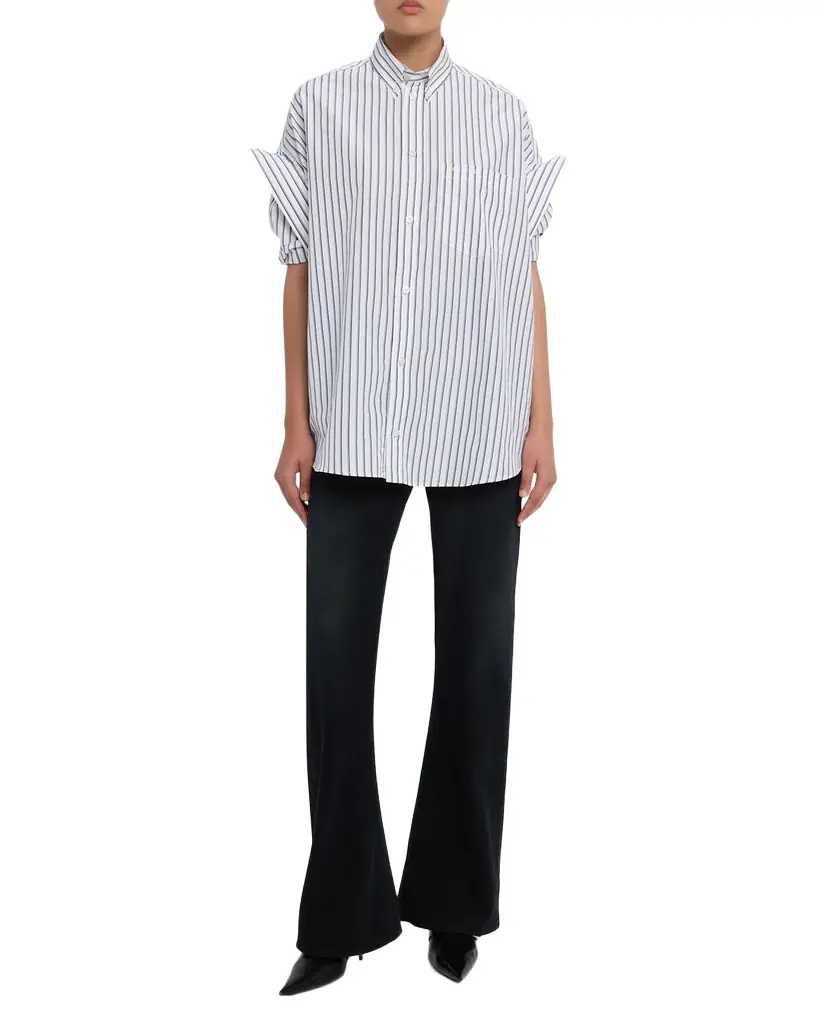 Balenciaga Tucked-Sleeve Striped Poplin Shirt | Image 1 Balenciaga Tucked-Sleeve Striped Poplin Shirt | Image 1