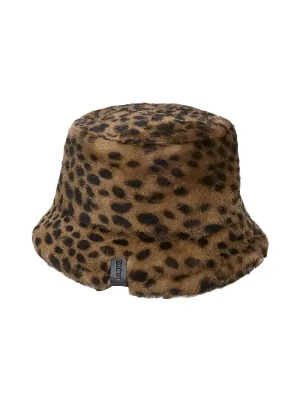 Leopard-Print Shearling Bucket Hat
