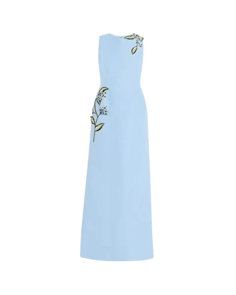 Oscar de la Renta Sleeveless Porcelain Flowers Embroidered Faille Gown | Image 1 Oscar de la Renta Sleeveless Porcelain Flowers Embroidered Faille Gown | Image 1