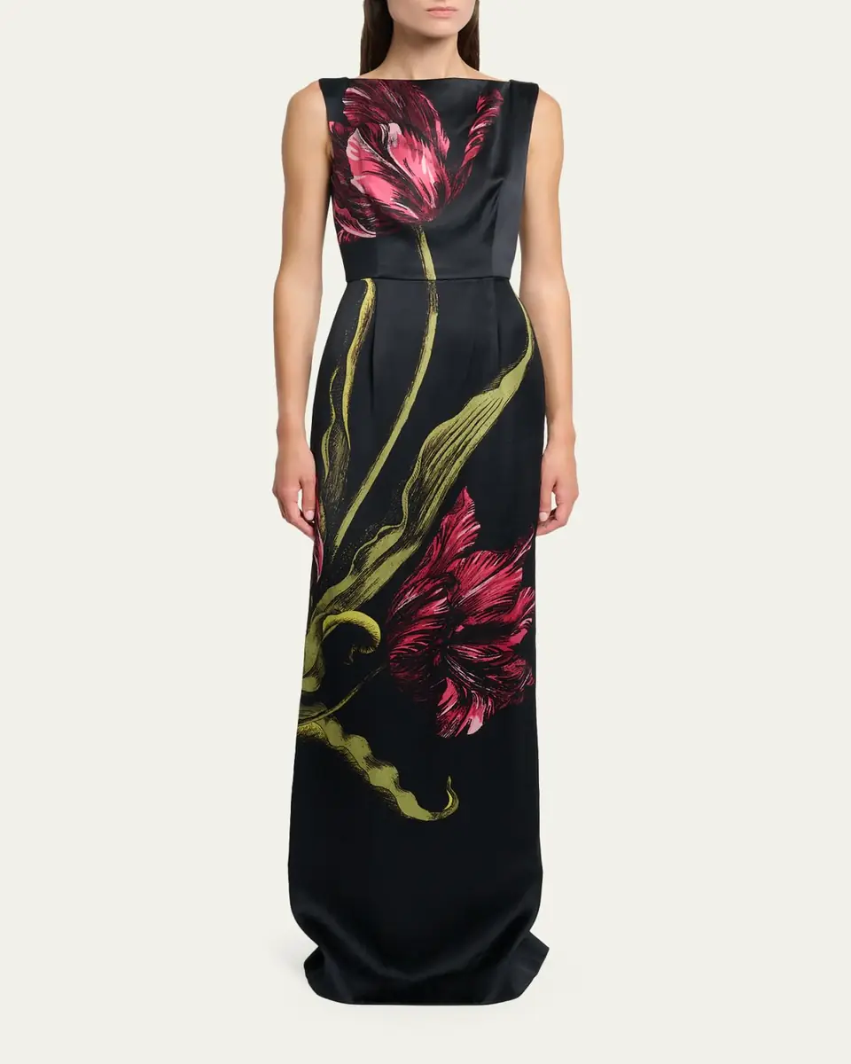Erdem Floral-Print Duchess Satin Sleeveless Gown | Thumbnail 4 Erdem Floral-Print Duchess Satin Sleeveless Gown | Thumbnail 4