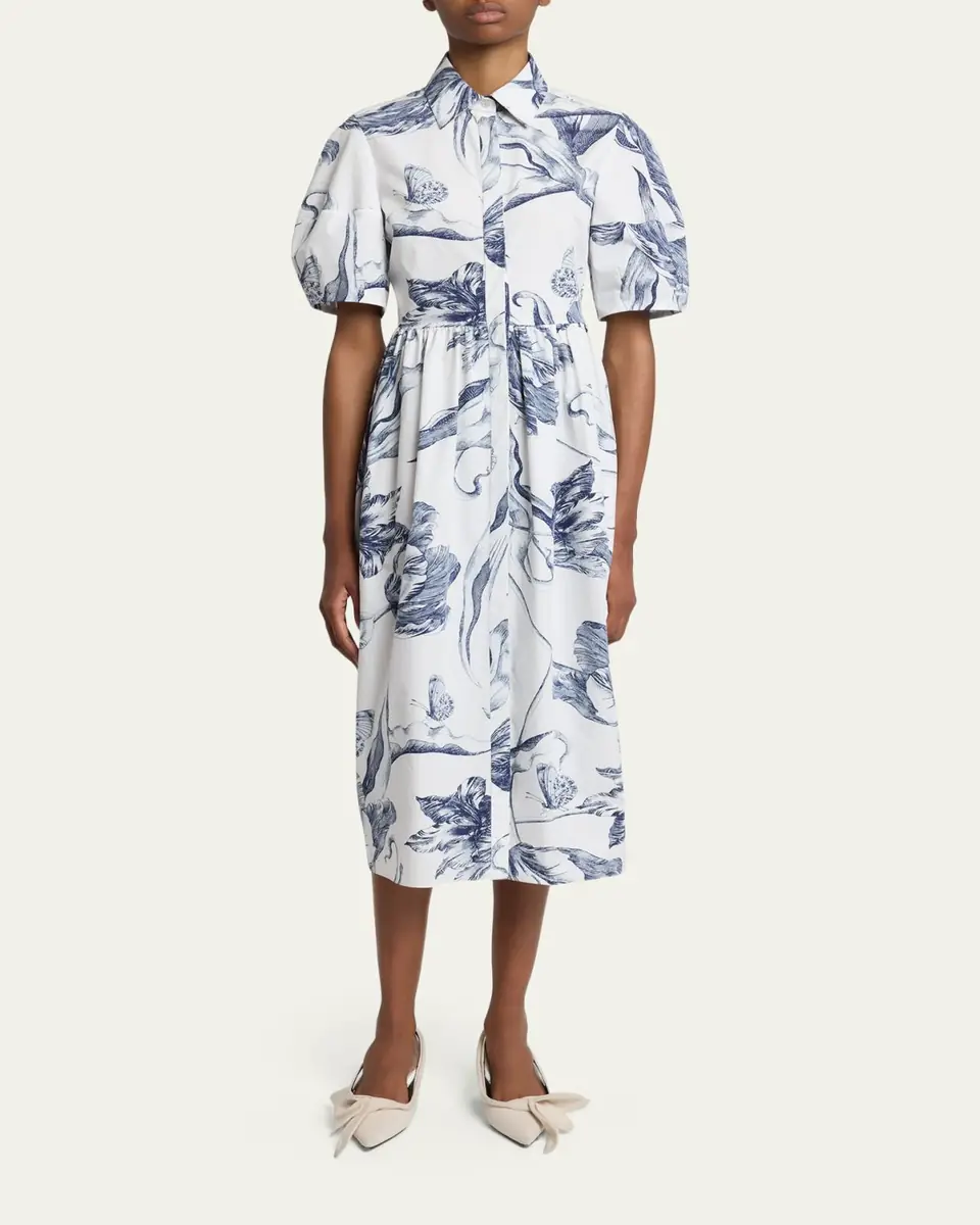 Erdem Floral-Print Puff-Sleeve Midi Shirtdress | Thumbnail 2 Erdem Floral-Print Puff-Sleeve Midi Shirtdress | Thumbnail 2