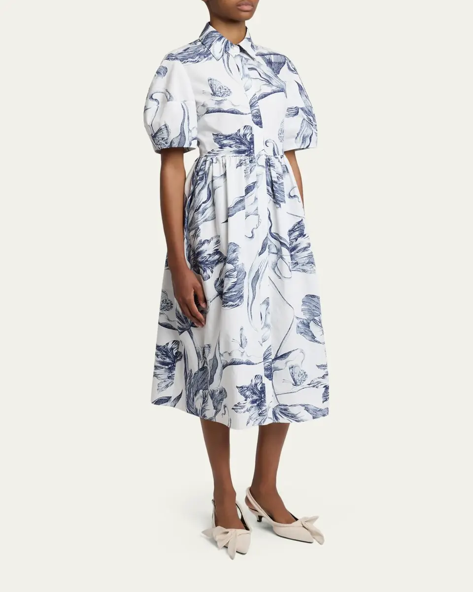 Erdem Floral-Print Puff-Sleeve Midi Shirtdress | Thumbnail 4 Erdem Floral-Print Puff-Sleeve Midi Shirtdress | Thumbnail 4