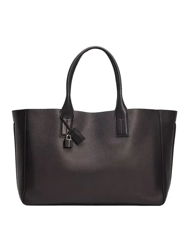 Men's T-Line Grained Leather East-West Tote Bag
