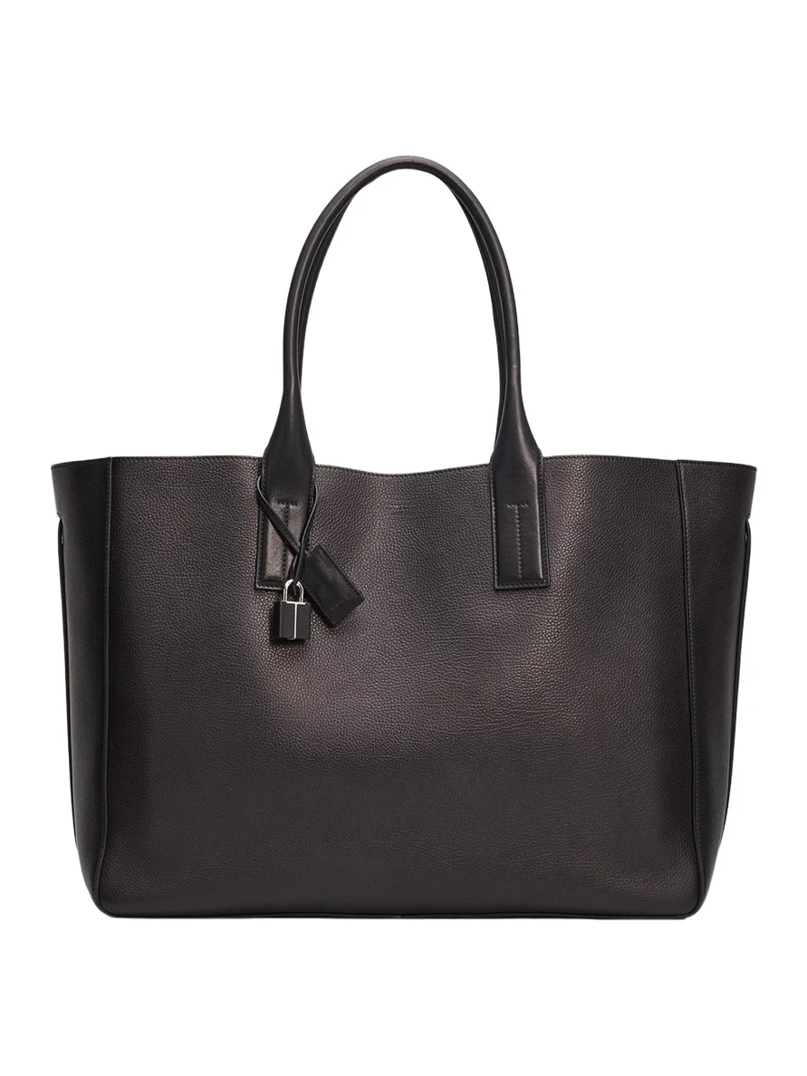 Men's T-Line Grained Leather East-West Tote Bag Men's T-Line Grained Leather East-West Tote Bag