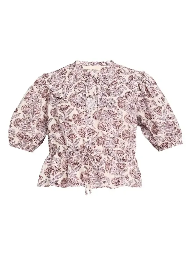 Ulla Johnson Elvie Printed Short-Sleeve Blouse