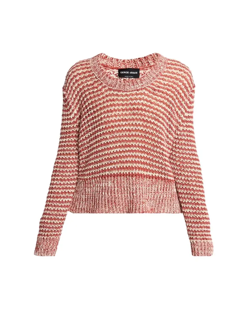 Giorgio Armani Striped Linen Open-Knit Crewneck Sweater | Image 1 Giorgio Armani Striped Linen Open-Knit Crewneck Sweater | Image 1
