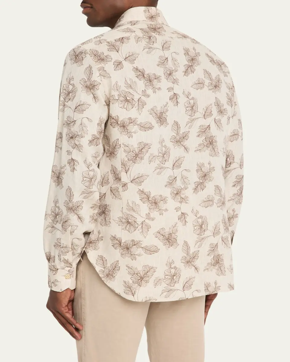 Kiton Men's Floral Linen Button-Down Shirt | Thumbnail 3 Kiton Men's Floral Linen Button-Down Shirt | Thumbnail 3