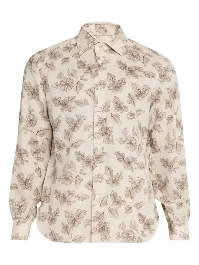 Men's Floral Linen Button-Down Shirt