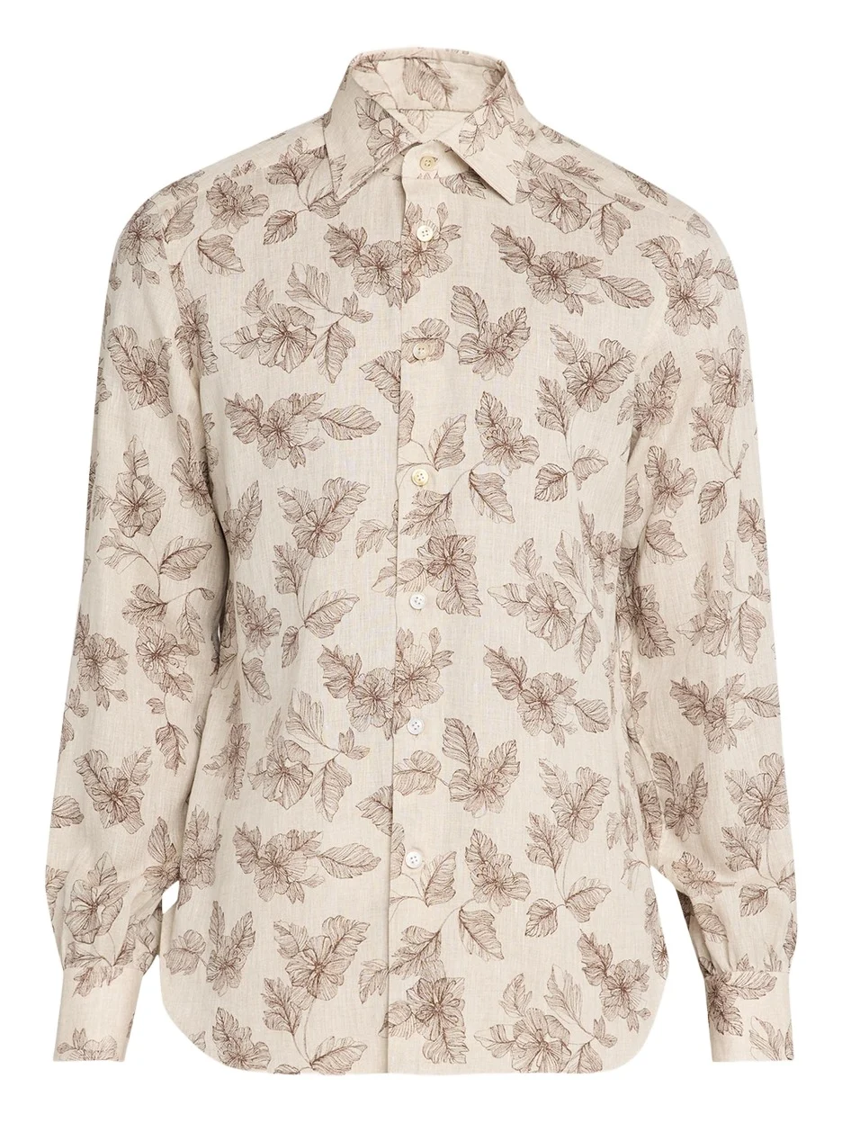Kiton Men's Floral Linen Button-Down Shirt
