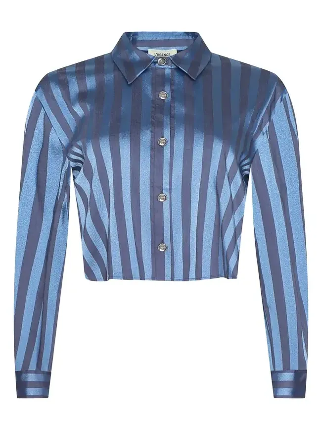 Cosette Stripe Cropped High-Low Shirt