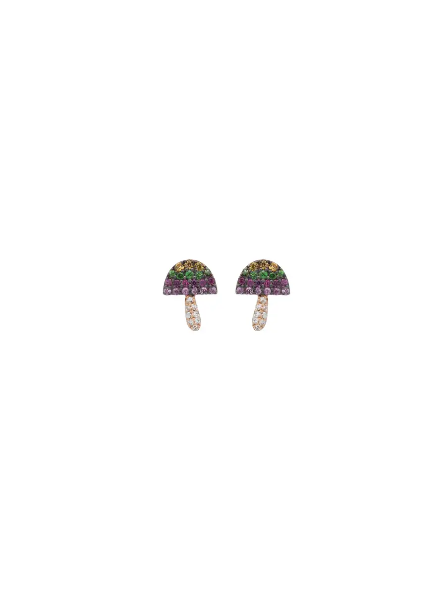 Wish Fine Jewelry 0.18ct Diamond Multi Color Sapphire 14K Gold Mushroom Stud Earrings One Side | Thumbnail 2 Wish Fine Jewelry 0.18ct Diamond Multi Color Sapphire 14K Gold Mushroom Stud Earrings One Side | Thumbnail 2