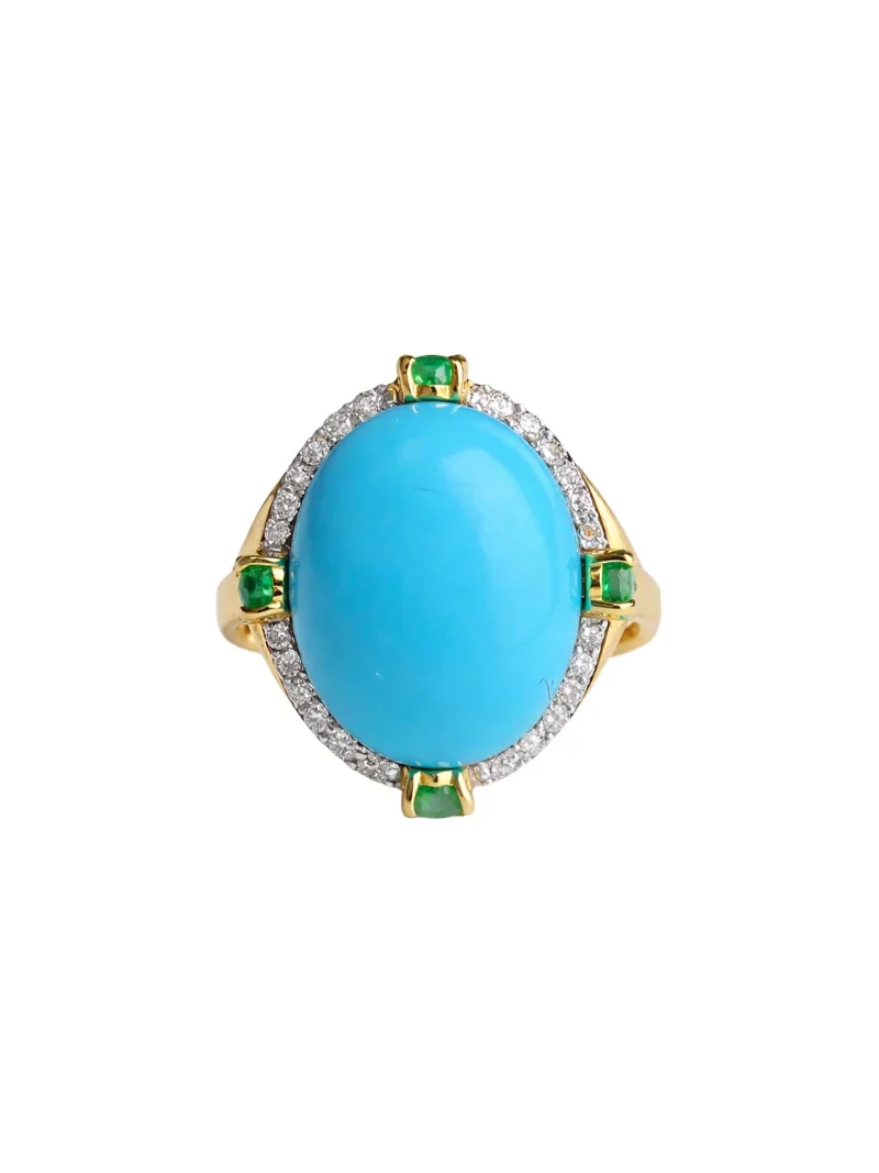 8.94ct Diamond Emerald Turquoise 18K Gold Ring