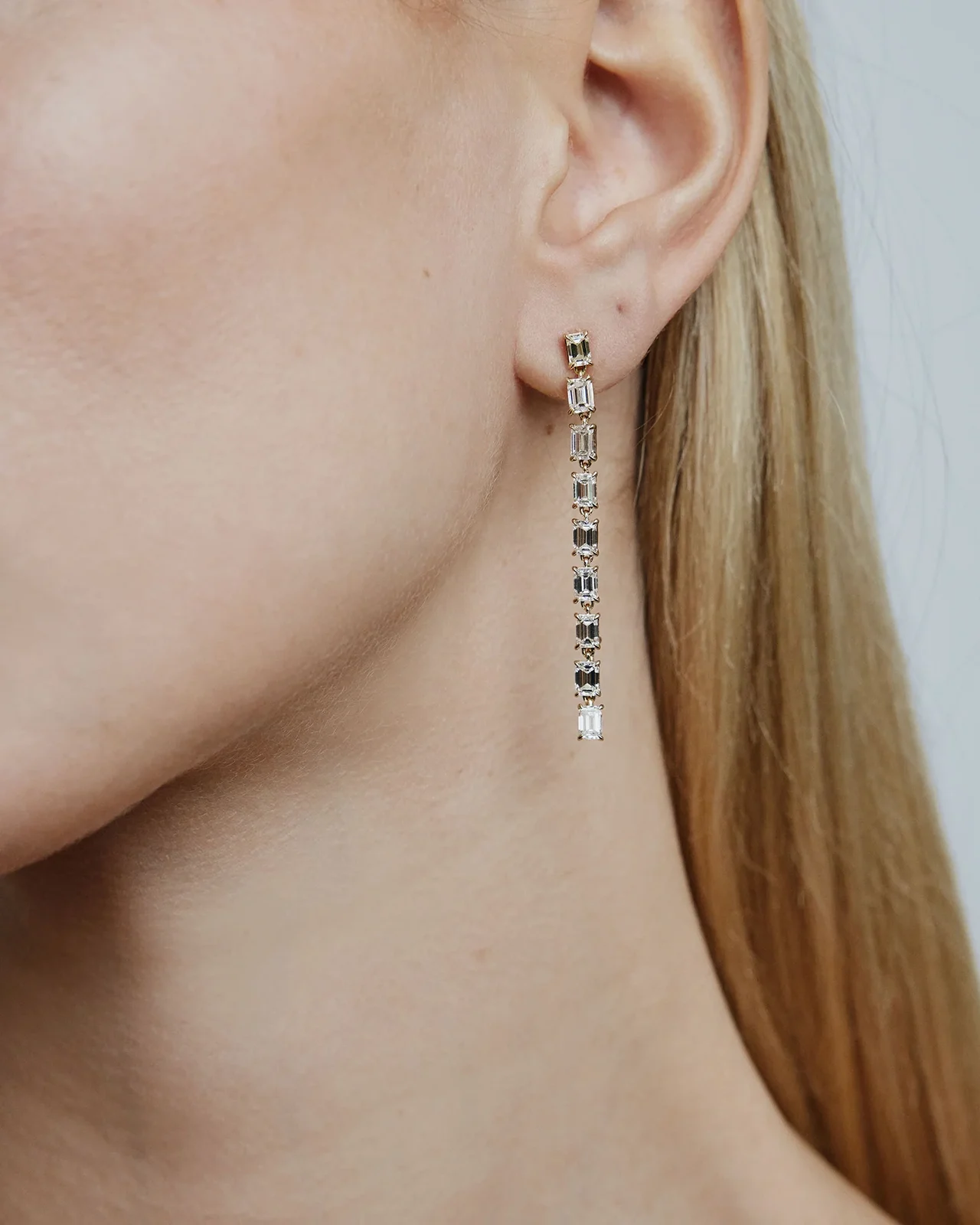Jennifer Fisher Lab Diamond Emerald Cut Convertible Drop Earrings 18K Yellow Gold