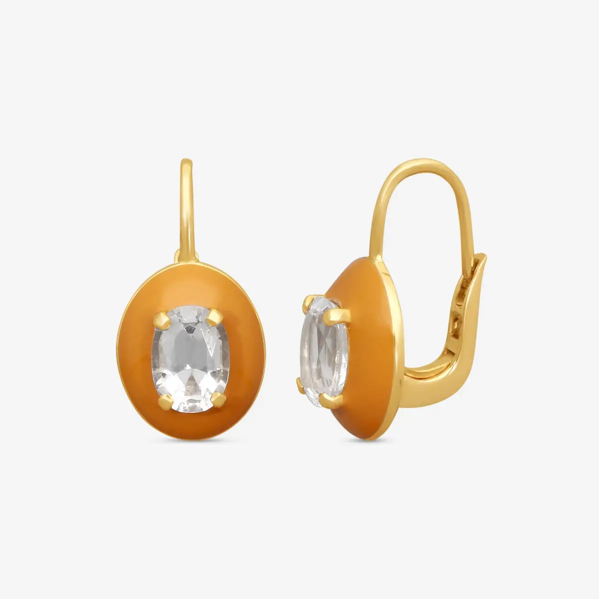 GOSHWARA Goshwara 18K Yellow Gold Oval Rock Crystal Enamel Drop Earrings by The Solist | Thumbnail 2