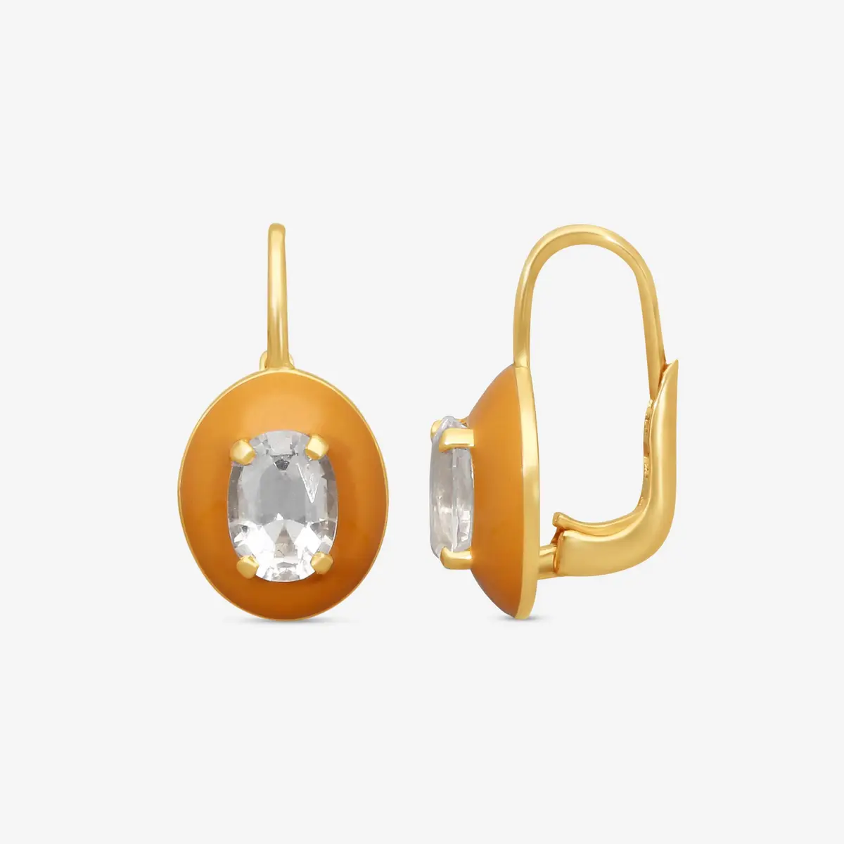 GOSHWARA Goshwara 18K Yellow Gold Oval Rock Crystal Enamel Drop Earrings by The Solist | Thumbnail 3