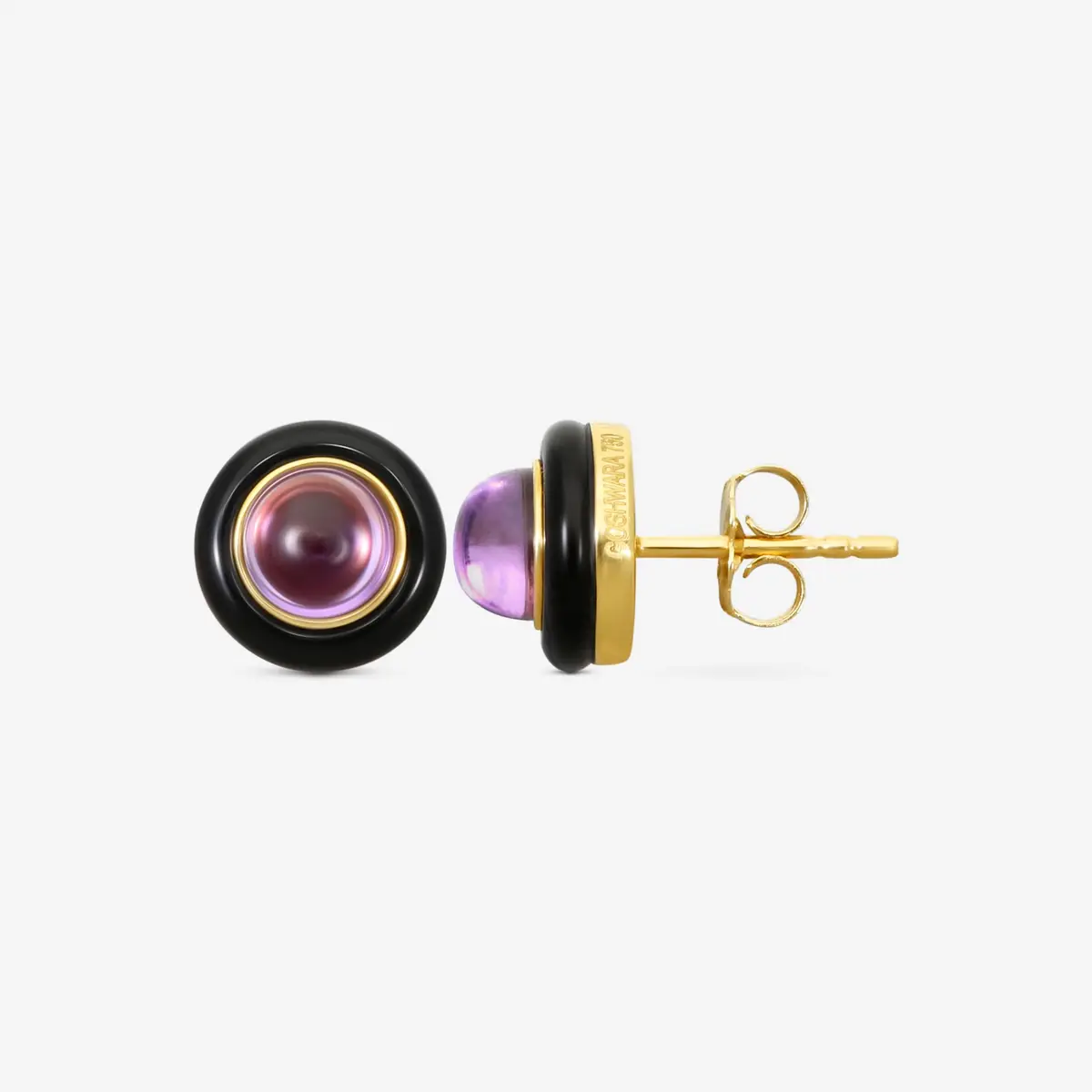 GOSHWARA Goshwara Rock n Roll 18K Yellow Gold Amethyst & Onyx Cabochon Studs by The Solist | Thumbnail 3
