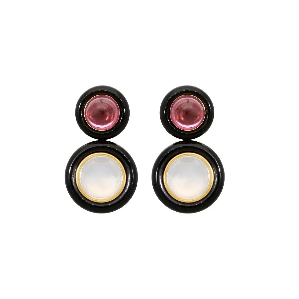 GOSHWARA Goshwara Rock n Roll 18K Yellow Gold Garnet, Moon Quartz & Onyx Earrings by The Solist | Image 1 GOSHWARA Goshwara Rock n Roll 18K Yellow Gold Garnet, Moon Quartz & Onyx Earrings by The Solist | Image 1