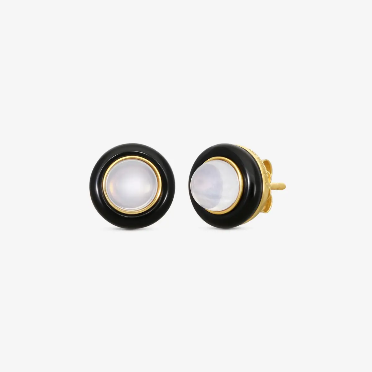 GOSHWARA Goshwara Rock n Roll 18K Yellow Gold Moon Quartz & Onyx Cabochon Studs by The Solist | Thumbnail 2