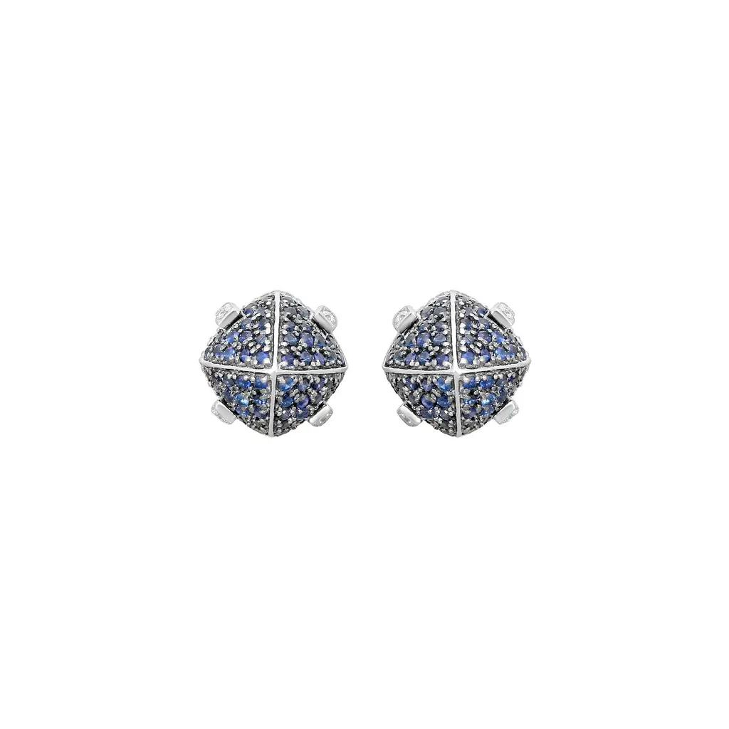 GOSHWARA Goshwara Sugarloaf 18K White Gold Diamond and Sapphire Stud Earrings by The Solist