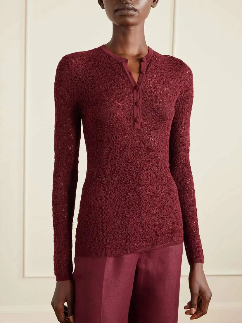 Gabriela Hearst Gaviran Pointelle-knit Wool Henley Top | Thumbnail 3 Gabriela Hearst Gaviran Pointelle-knit Wool Henley Top | Thumbnail 3
