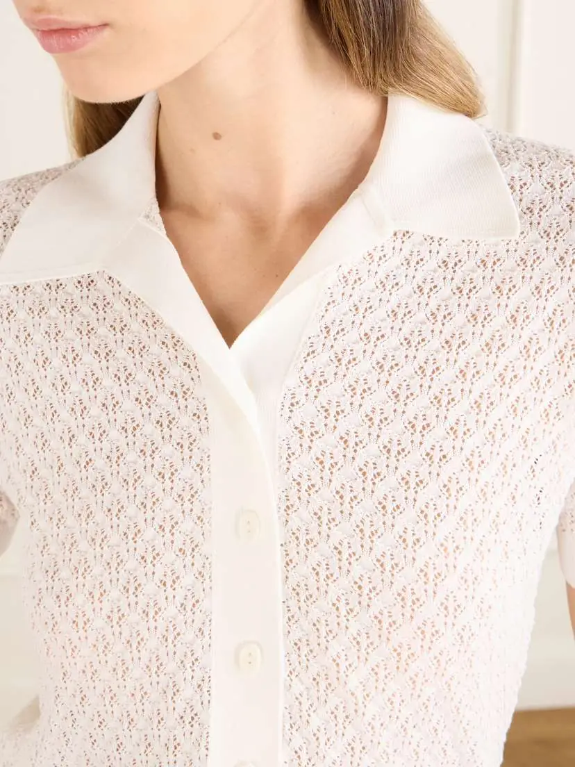 Faithfull Lenna Pointelle-knit Cotton-blend Polo Shirt | Thumbnail 4 Faithfull Lenna Pointelle-knit Cotton-blend Polo Shirt | Thumbnail 4