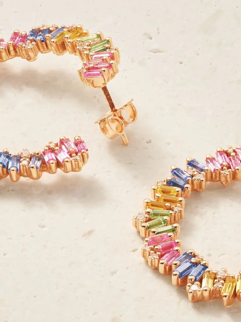 Suzanne Kalan 18-karat Rose Gold, Sapphire And Diamond Hoop Earrings | Thumbnail 3 Suzanne Kalan 18-karat Rose Gold, Sapphire And Diamond Hoop Earrings | Thumbnail 3