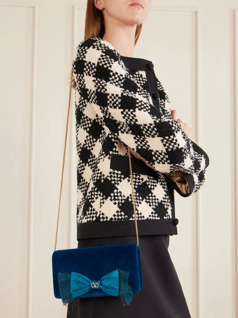 Valentino Garavani Vlogo Signature Mini Bow-detailed Velvet Shoulder Bag | Thumbnail 2 Valentino Garavani Vlogo Signature Mini Bow-detailed Velvet Shoulder Bag | Thumbnail 2