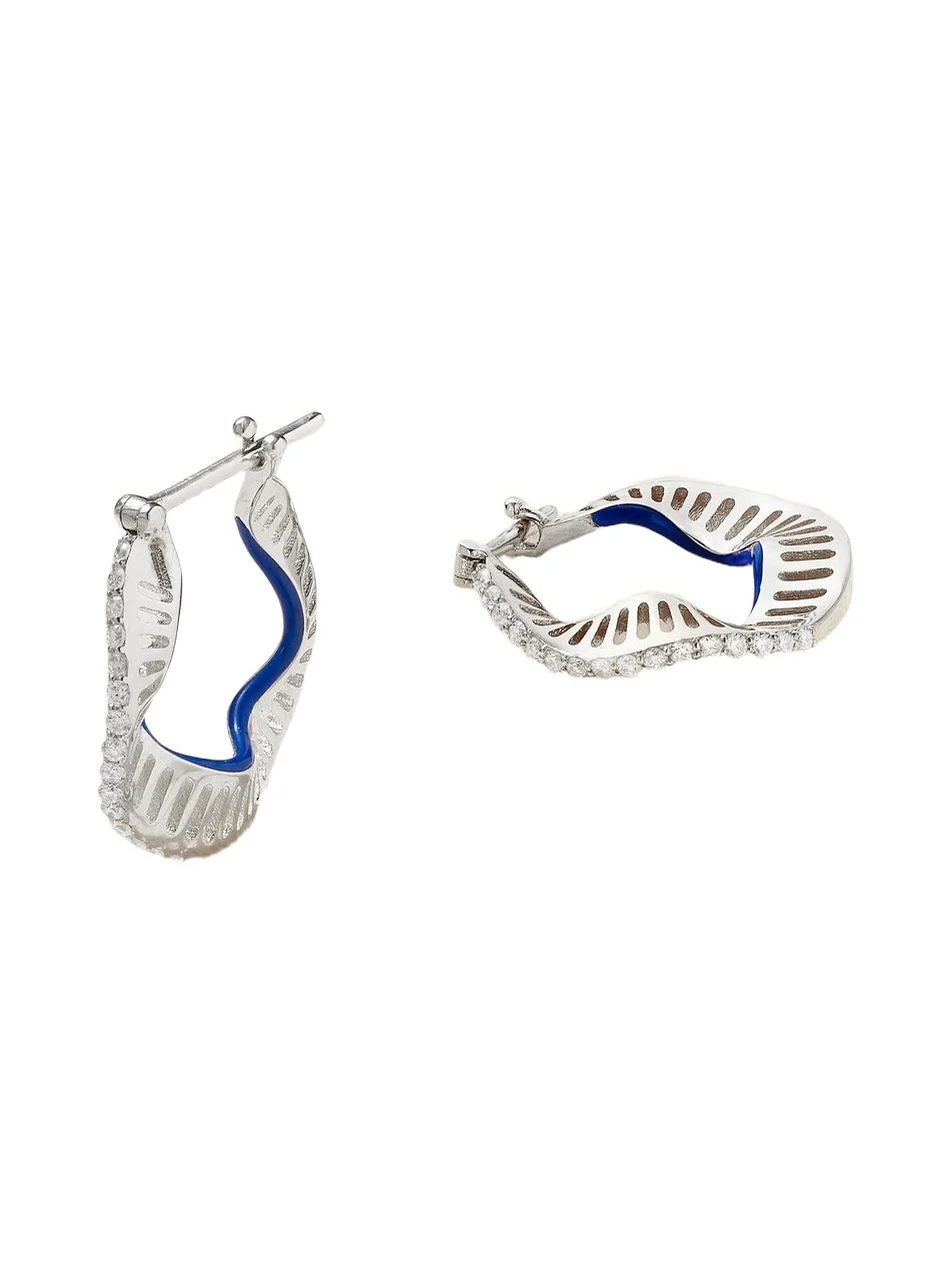Wave 18-karat White Gold, Enamel And Diamond Earrings