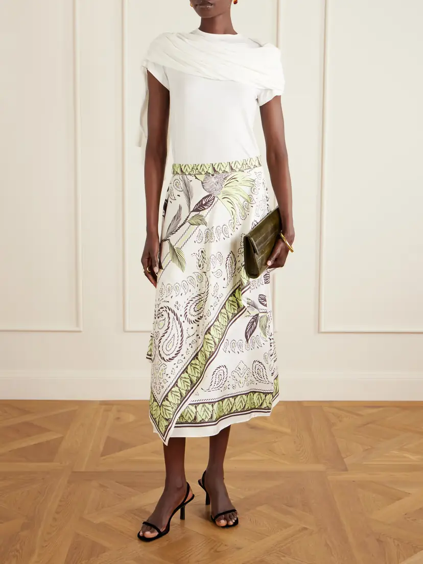 Tory Burch Printed Silk-twill Wrap Skirt | Thumbnail 2