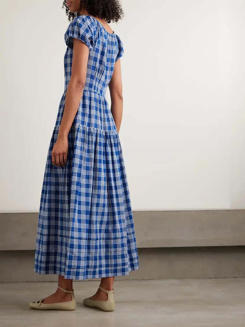 DÔEN Valenne Tiered Checked Organic Cotton Midi Dress | Thumbnail 3 DÔEN Valenne Tiered Checked Organic Cotton Midi Dress | Thumbnail 3