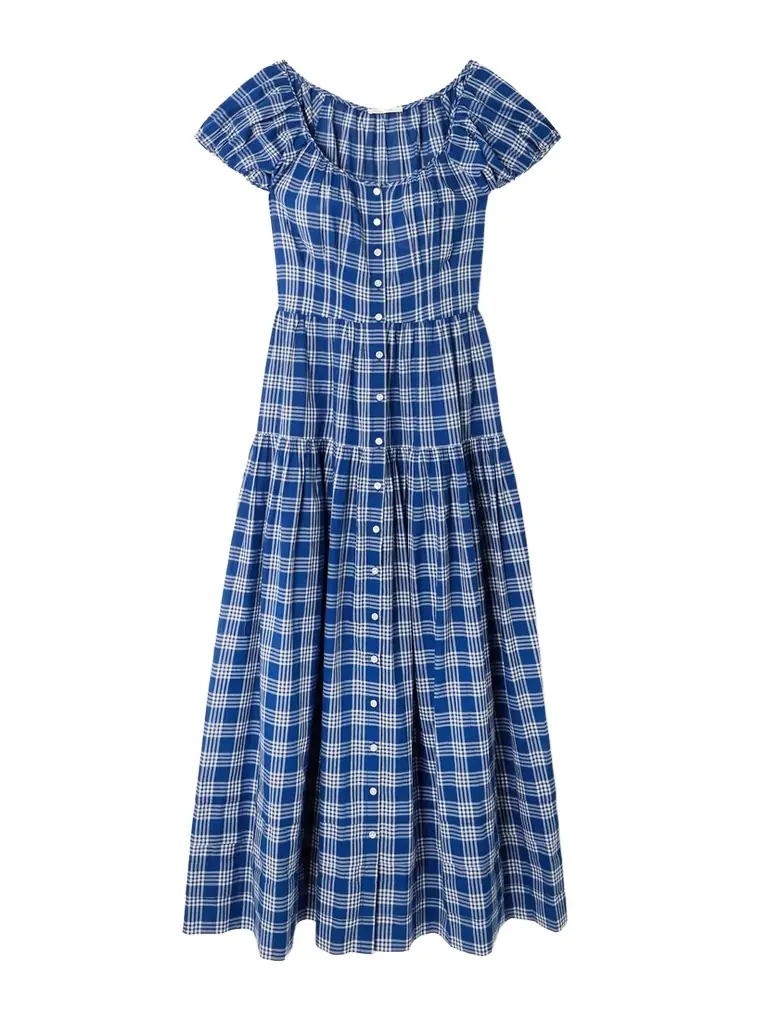 DÔEN Valenne Tiered Checked Organic Cotton Midi Dress | Image 1 DÔEN Valenne Tiered Checked Organic Cotton Midi Dress | Image 1