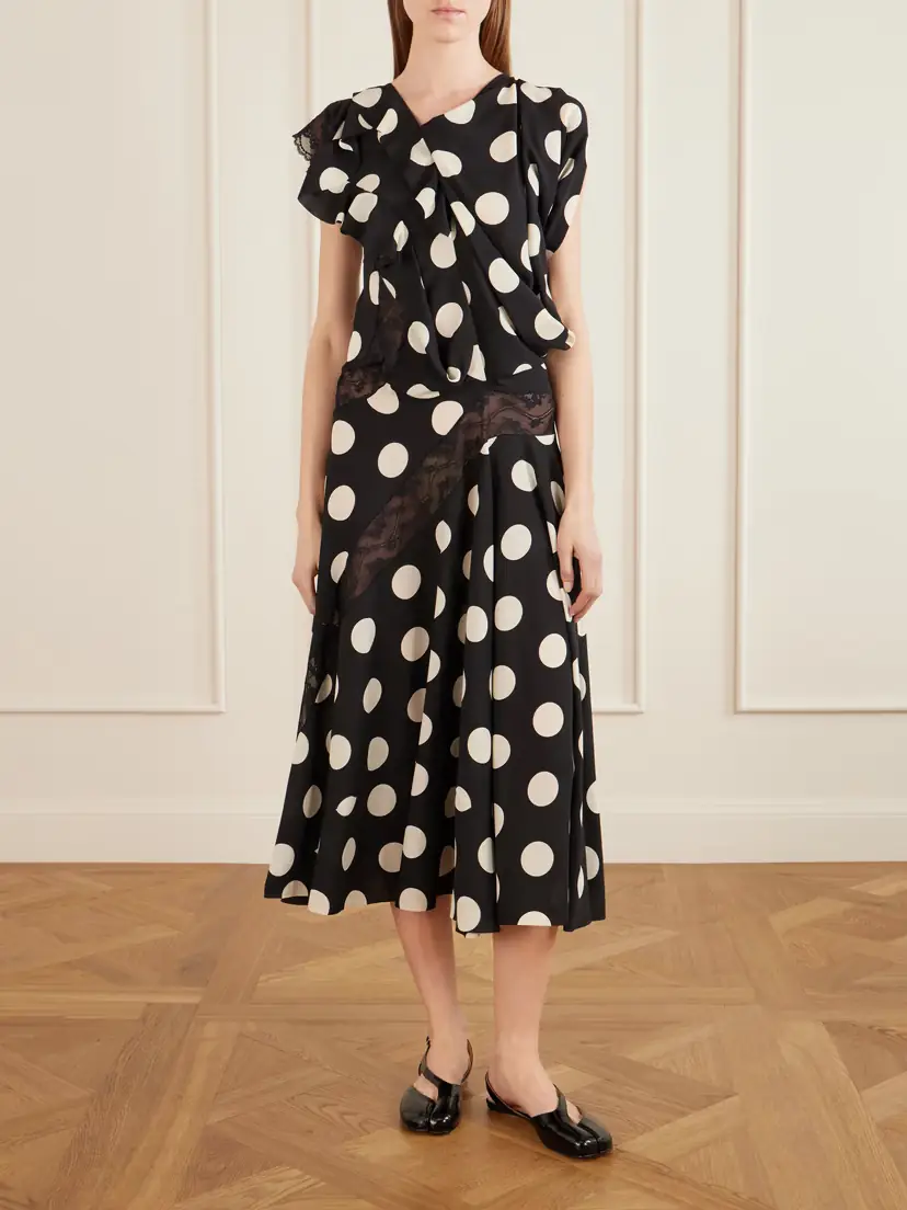 Junya Watanabe Lace-trimmed Polka-dot Georgette Midi Dress | Thumbnail 2 Junya Watanabe Lace-trimmed Polka-dot Georgette Midi Dress | Thumbnail 2