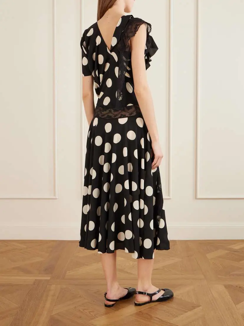 Junya Watanabe Lace-trimmed Polka-dot Georgette Midi Dress | Thumbnail 3 Junya Watanabe Lace-trimmed Polka-dot Georgette Midi Dress | Thumbnail 3