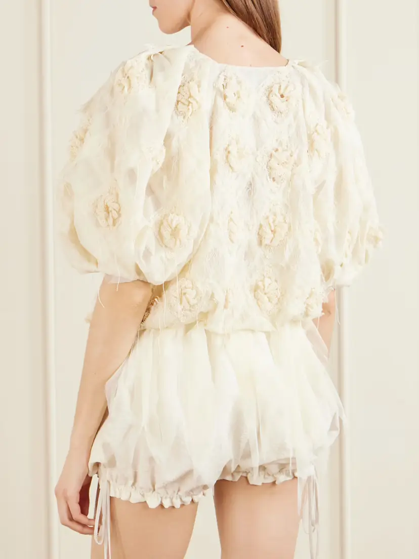 Pauline Dujancourt Lace-trimmed Embroidered Organza Jacket | Thumbnail 3
