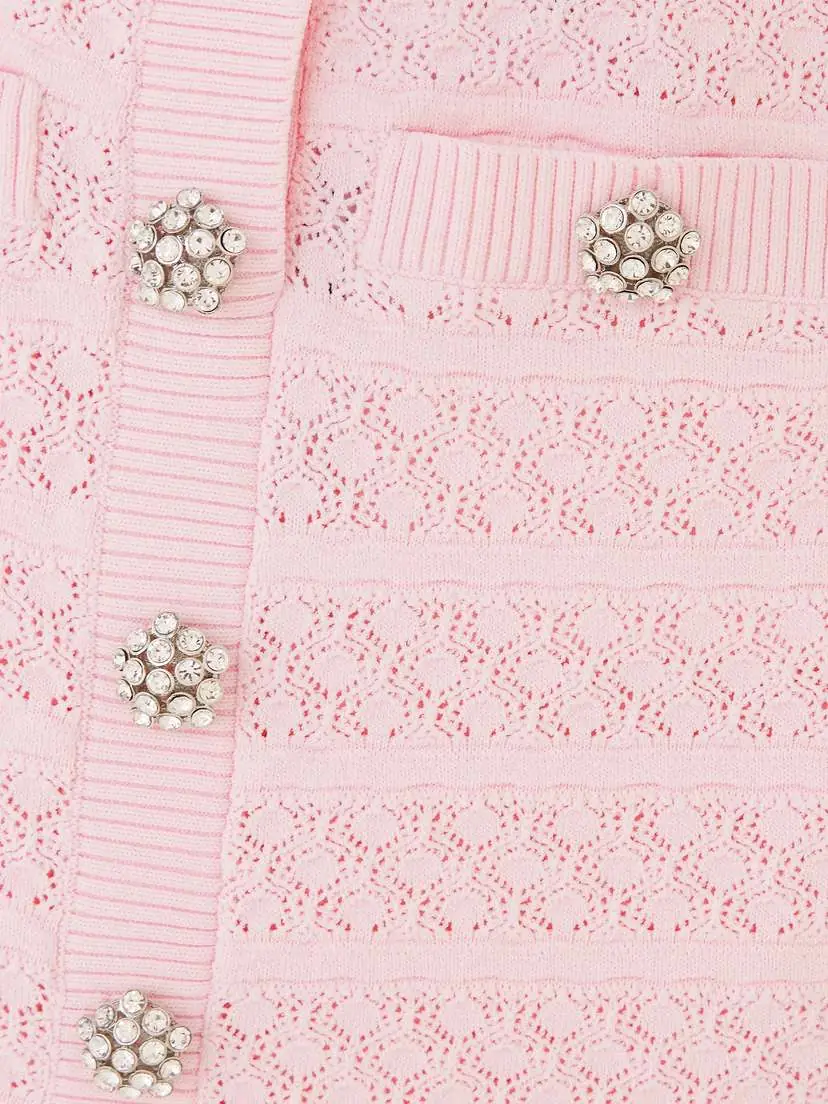 Self-Portrait Button-embellished Pointelle-knit Mini Dress | Thumbnail 4 Self-Portrait Button-embellished Pointelle-knit Mini Dress | Thumbnail 4