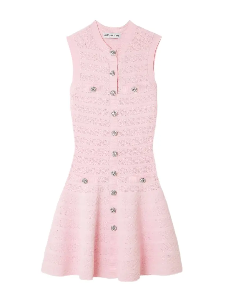 Self-Portrait Button-embellished Pointelle-knit Mini Dress | Image 1 Self-Portrait Button-embellished Pointelle-knit Mini Dress | Image 1