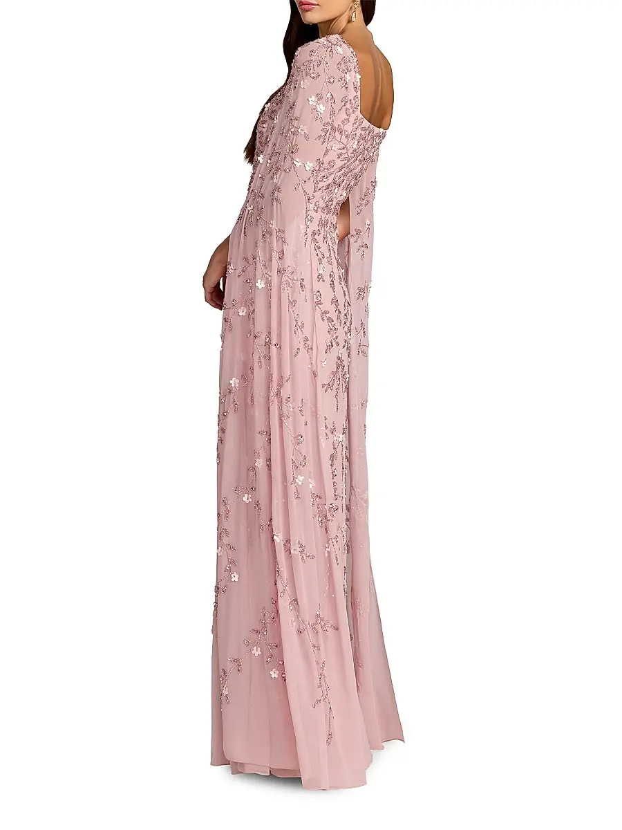 Mac Duggal Women's Embellished Georgette Cape-Sleeve Gown | Thumbnail 2 Mac Duggal Women's Embellished Georgette Cape-Sleeve Gown | Thumbnail 2