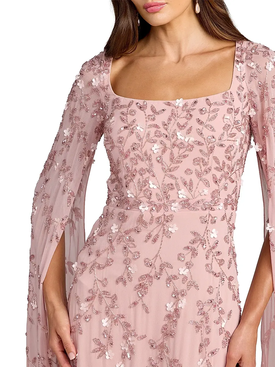 Mac Duggal Women's Embellished Georgette Cape-Sleeve Gown | Thumbnail 3 Mac Duggal Women's Embellished Georgette Cape-Sleeve Gown | Thumbnail 3