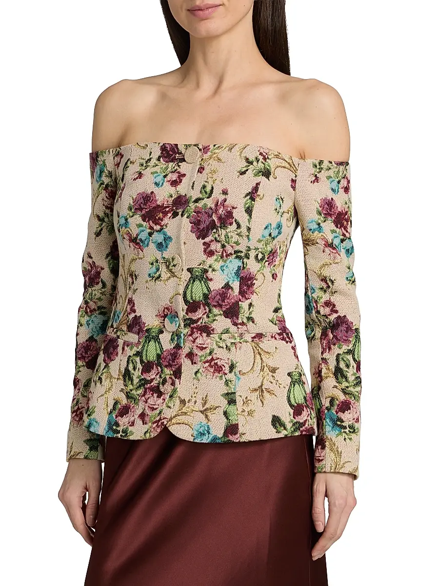 L'Agence Women's Alice Floral Off-the-Shoulder Blazer | Thumbnail 3 L'Agence Women's Alice Floral Off-the-Shoulder Blazer | Thumbnail 3