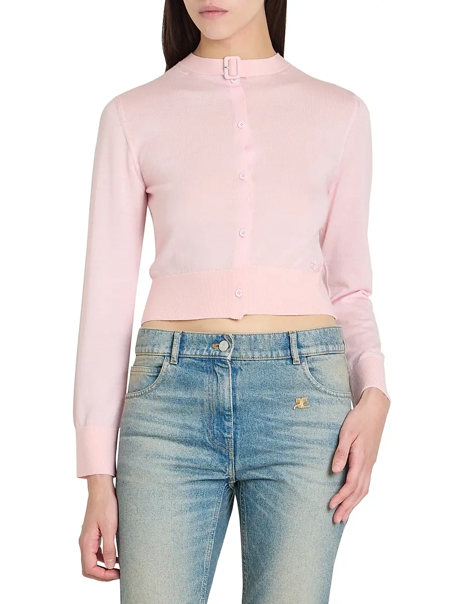 Courreges Women's Merino Wool Cardigan - Light Pink | Thumbnail 3 Courreges Women's Merino Wool Cardigan - Light Pink | Thumbnail 3